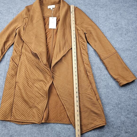 Skies Are Blue Cardigan Womens XS Camel Brown Drape Front Open Waterfall Ribbed - Picture 4 of 7
